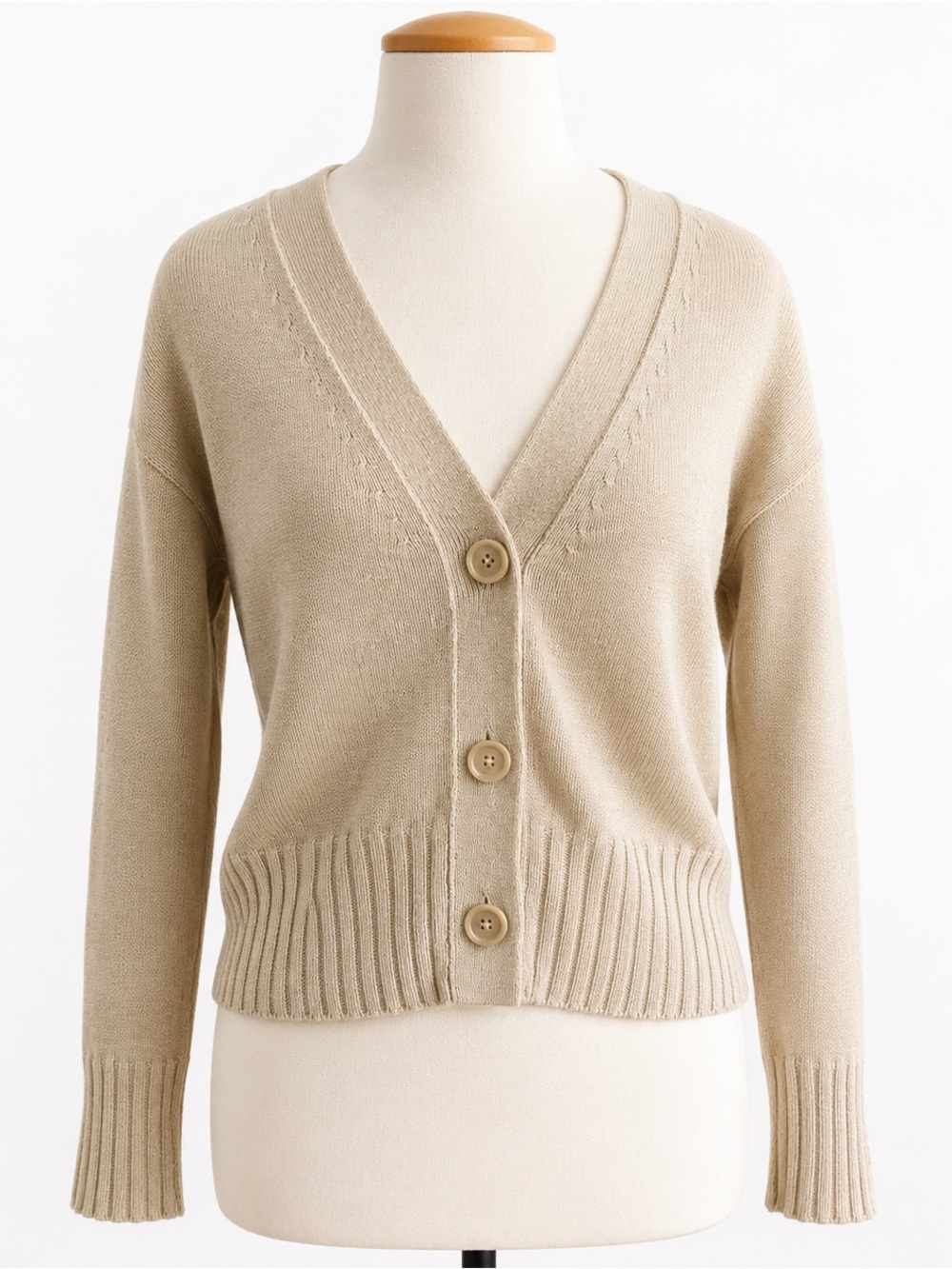Banana Republic Beige V-Neck Button-Front Cardigan